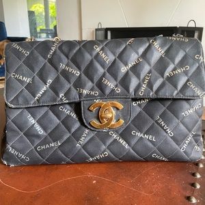 Chanel vintage 1990s jumbo maxi flap bag rare canvas text
